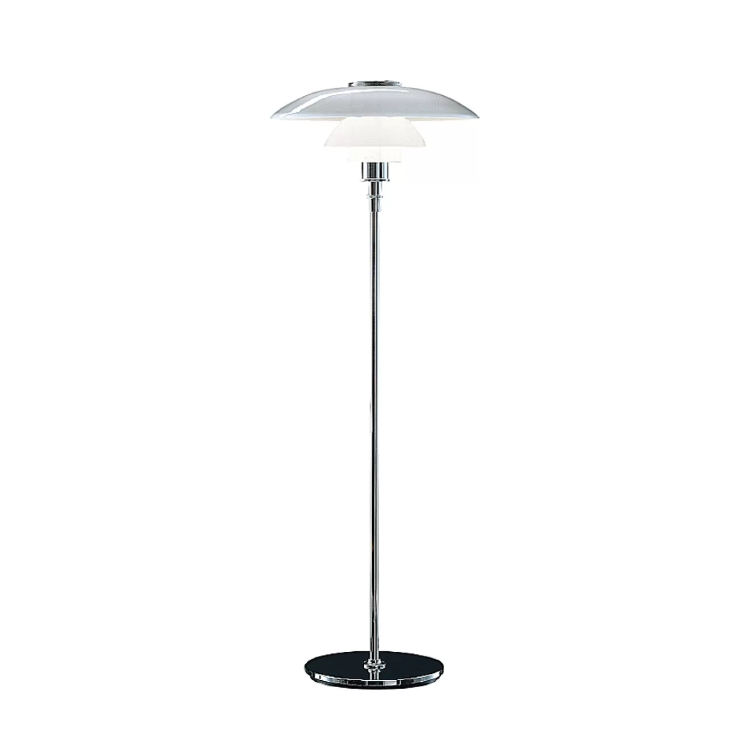 Louis Poulsen Floor Lamps<Ph 4½-3½ Glass Floor, Chrome Plated/White Opal Glass