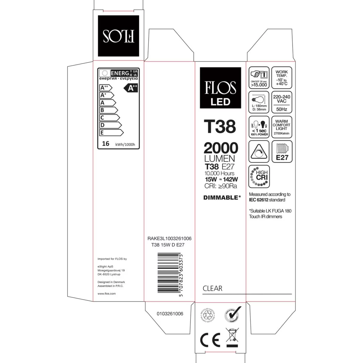 Flos Led Lamps<Rake3L1003261006 Led E27 T38 15W 2000Lm Proxima 2700K Dimmable