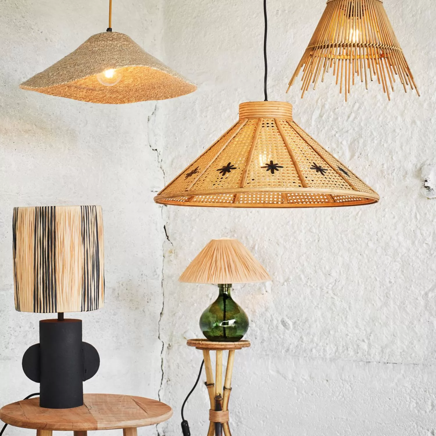 Madam Stoltz Table Lamps<Table Lamp Glass / Raphia,